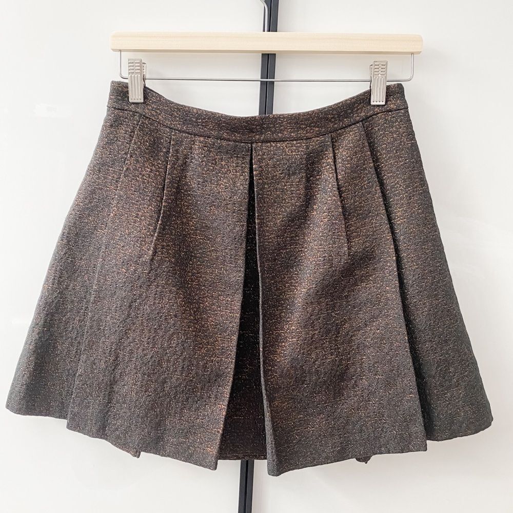Liquidation Sale: Club Monaco | Pleated Brown Skirt with Gold Thread